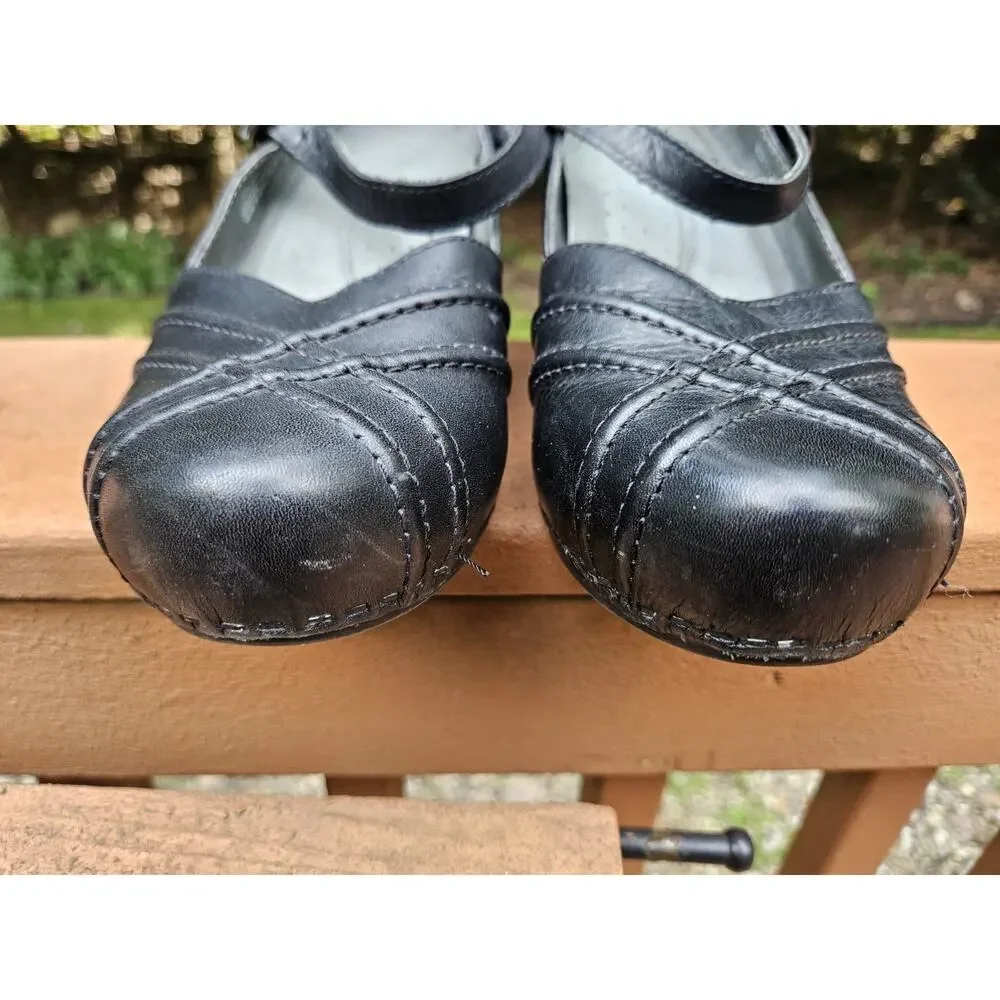 Dansko Women’s Mary Jane Heels Black Leather Buckle Strap Round Toe 10.5